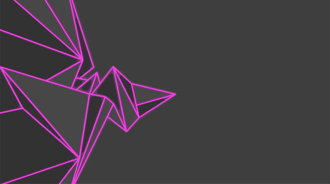 Abstract geometric origami bird shape with neon pink outlines vector illustration