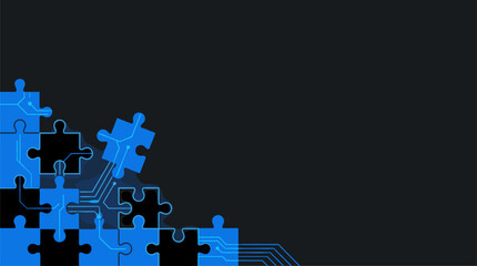 Obraz premium Abstract digital puzzle pieces with circuit board lines on dark background vector illustration