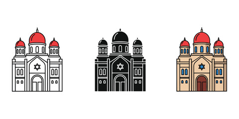 Synagogue buildings in white black and beige with red domes © TaherStock