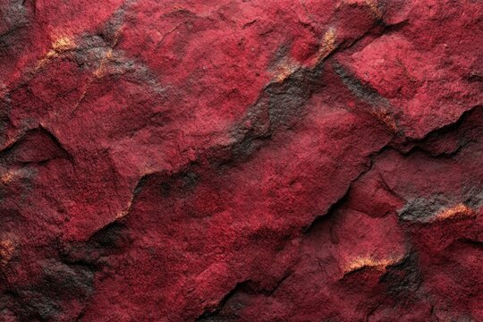 close-up of rugged red rock surface with deep cracks, orange highlights and dramatic textured layers conveying a raw intense earthy mood