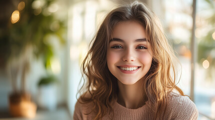 Obraz premium portrait of a girl. girl looks at camera and smiles.