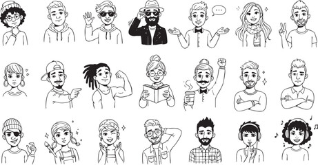 Fototapeta premium Diverse Hand Drawn Cartoon Character Avatars Illustration Set People Vector Icon