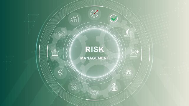 Risk management forecasting evaluation financial business concept. 3d Motion graphics of technology icon interface background