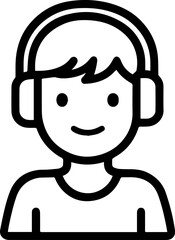 Obraz premium Hand Drawn Boy Wearing Headphones Black and White Avatar Illustration in Minimal Line Art Style Design