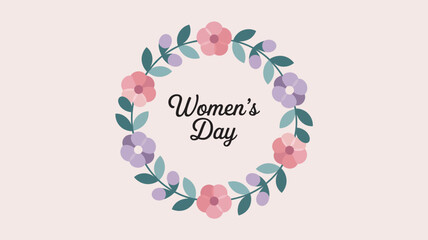 A colorful floral wreath celebrating Women's Day with pink and purple flowers