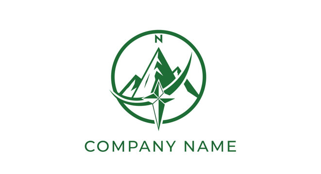 Green compass mountain logo design template.
