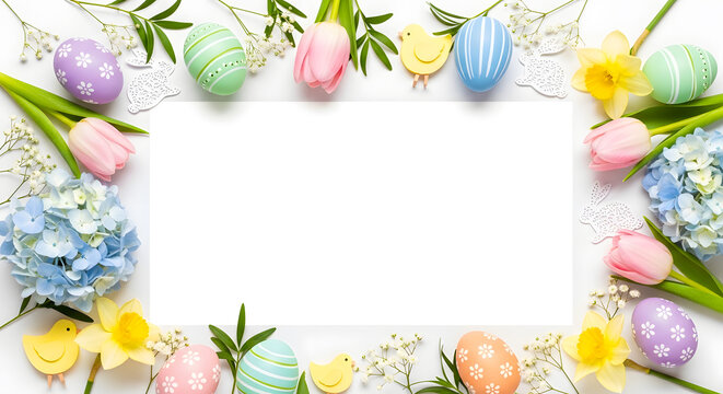 Floral Easter Sunday Frame with Decorated Eggs