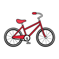 Fototapeta premium A bright red bicycle with sleek frame and shiny wheels, ready for a ride through city streets or countryside paths, radiating energy and adventure in every turn. 