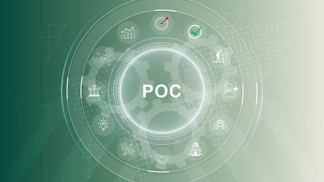Proof of Concept (POC) and Innovation Validation Technology Concept. 3d Motion graphics of technology icon interface background