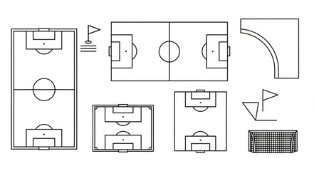 Detailed Soccer Field Layouts and Equipment Illustrations. © Xahra