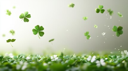 Obraz premium Four leaf clover isolated on white background, Podium for product and Lucky clover leaves with four leaf,Clover flowers background,Patricks day,St. Patrick s day,Good luck,Vector flat illustration.