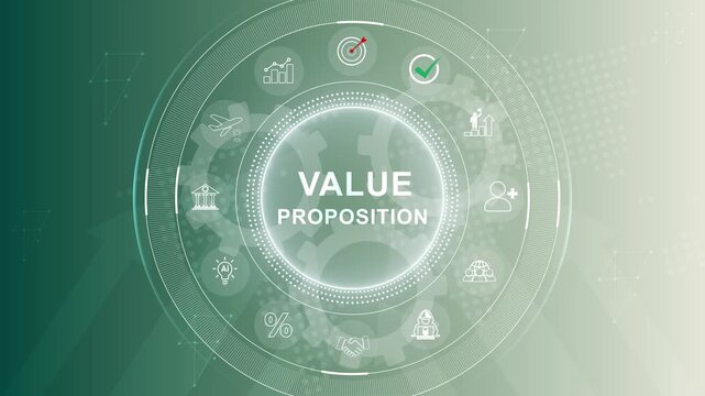 Business Concept of Value Proposition with Icons. Business, Technology, Internet and network concept. 3d Motion graphics of technology icon interface background