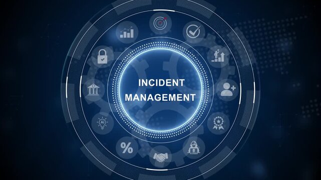 Incident Management, futuristic holographic advanced HUD circle platform Business, Technology concept. Business, technology. 3d Motion graphics of technology icon interface background