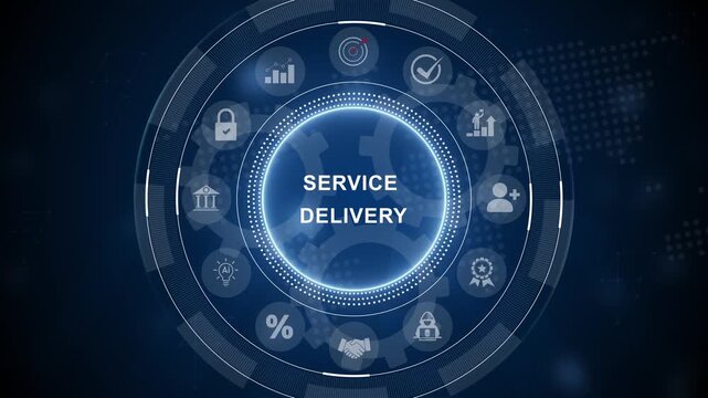 Abstract conceptual illustration of service delivery and business operations process, Business ,Internet and network concept. 3d Motion graphics of technology icon interface background