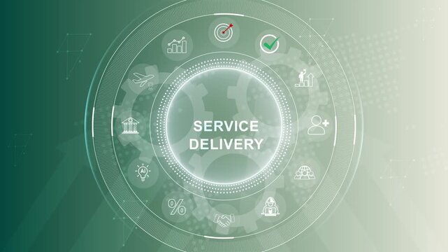 Abstract conceptual illustration of service delivery and business operations process, Business ,Internet and network concept. 3d Motion graphics of technology icon interface background