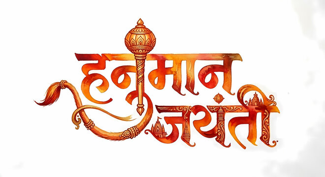 .Hanuman jayanti devotional hindi typography indian festive watercolor design.