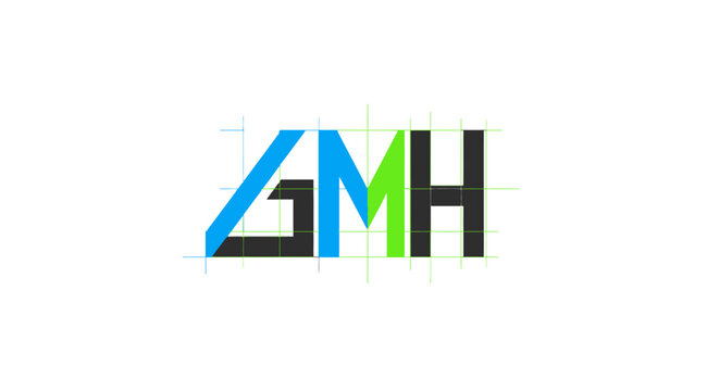 Modern Geometric GMH Monogram Logo Design Featuring Sharp Intersecting Lines and Precise Structural Drafting Grid Framework Concept