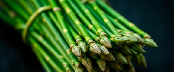 Fresh green asparagus spears, tightly bundled,  cooking,  culinary