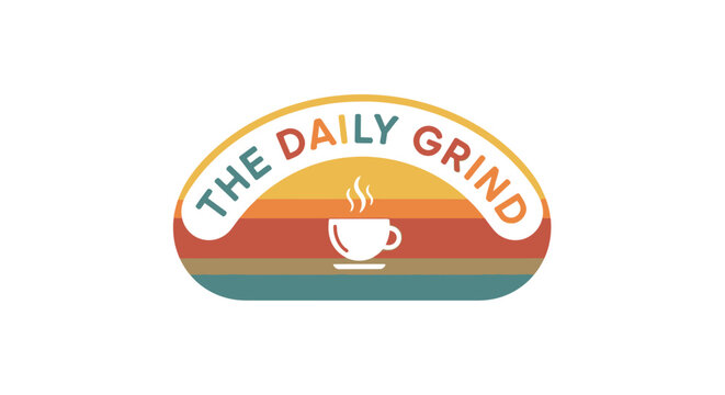 The Daily Grind coffee shop logo features a cup on a colorful background.