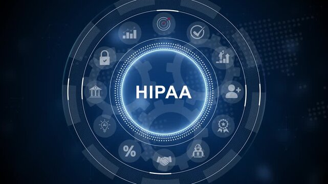 HIPAA Compliance and Healthcare Data Security Concept. 3d Motion graphics of technology icon interface background