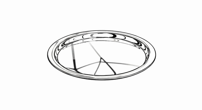 Silver platter with abstract geometric reflection in center