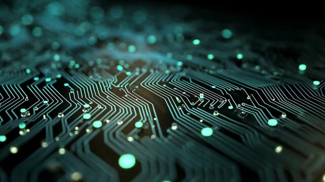 Abstract Circuit Board Design with Glowing Elements and Depth