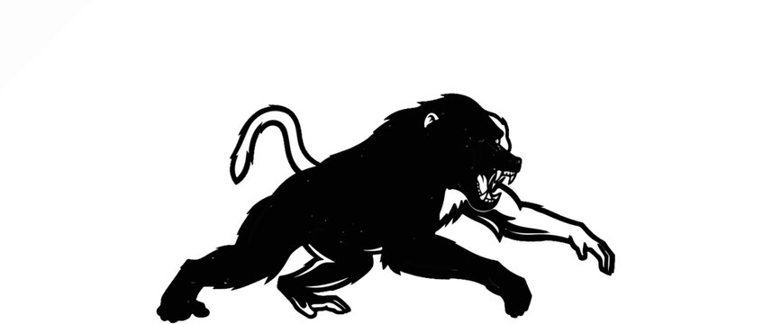 Silhouette of a baboon in a dynamic pose with bared teeth