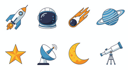 Space icons with astronomy symbols 5. © Gledek