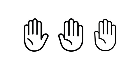 Obraz premium Set of three open hand icons in outline style, isolated on white background. vector illustration of stop gesture
