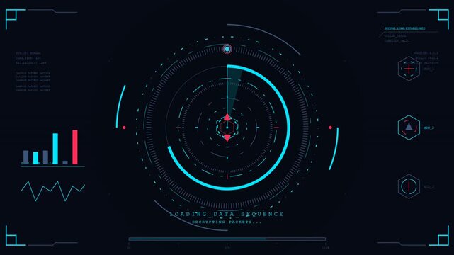 Futuristic digital interface with dynamic data display and advanced system analysis