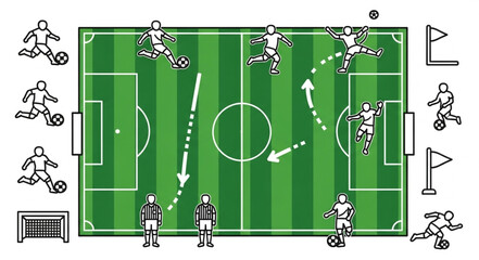 Soccer Field Diagram with Players and Ball Movement. © Zina