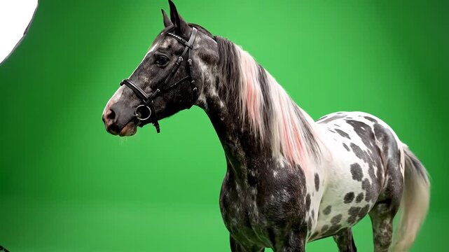 Appaloosa Horse Standing Still on a Green Screen Background.