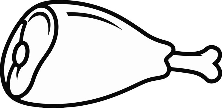 Stylized black and white outline drawing of a ham hock with a bone