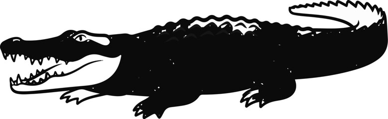 Obraz premium Stylized black alligator with mouth open showing sharp teeth