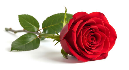 A single red rose with green leaves
