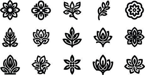 Black floral on white background flowers symbols © Graphic Shops