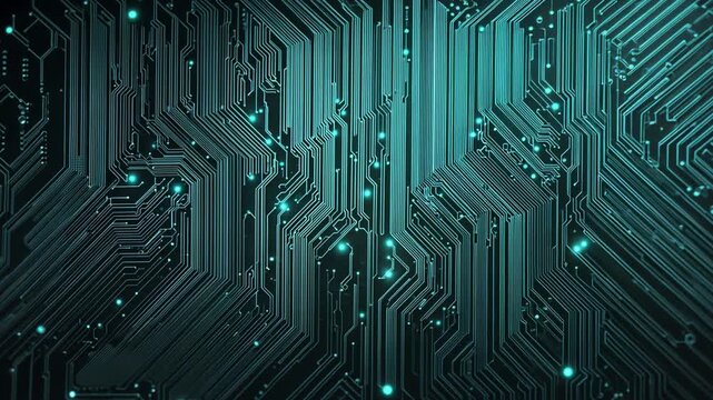 Abstract Circuit Board Design with Glowing Blue Elements
