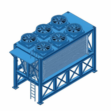 Industrial air-cooled heat exchanger unit with multiple fans and a ladder for access, showcasing robust engineering and manufacturing.