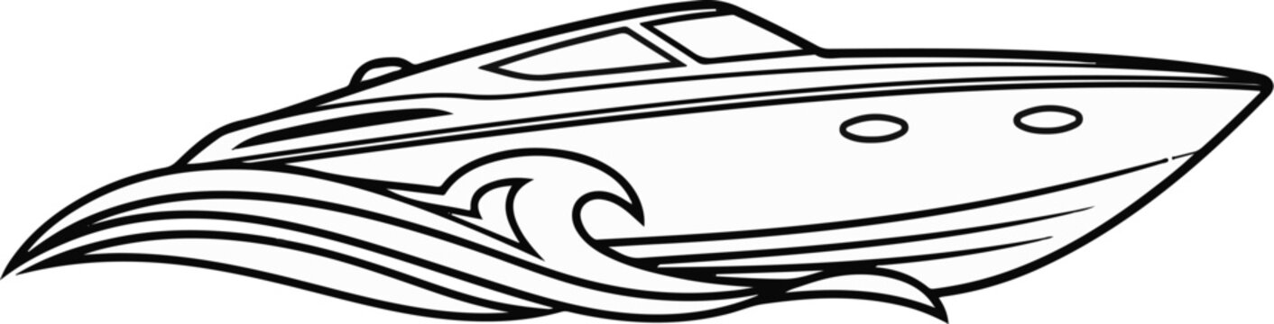 Sleek luxury yacht cruises swiftly through stylized waves