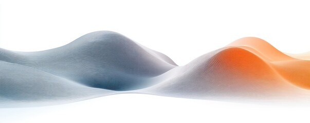 serene abstract flowing wave landscape of fine parallel lines with cool blue to warm orange gradient on white background