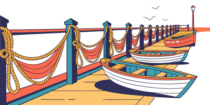 A small white boat sitting on a dock Vector