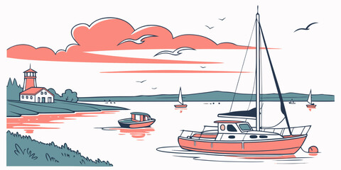 A sailboat floats on the water near a lighthouse Vector © Md Kazi Rahman