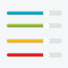 Obraz premium A colorful graphic design of four horizontal progress bars with sliders on a white background