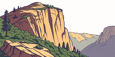 A large rocky cliff with trees on it Vector © Md Kazi Rahman