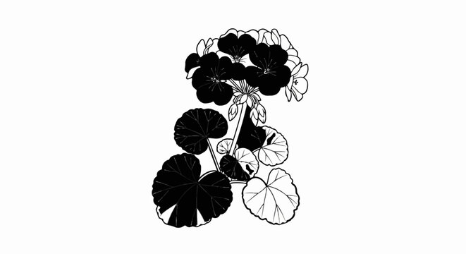 Stylized illustration of a flowering plant with dark blossoms