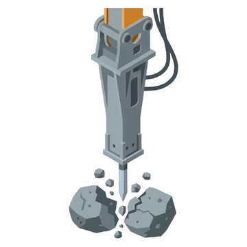 Demolition jackhammer breaking concrete rocks.