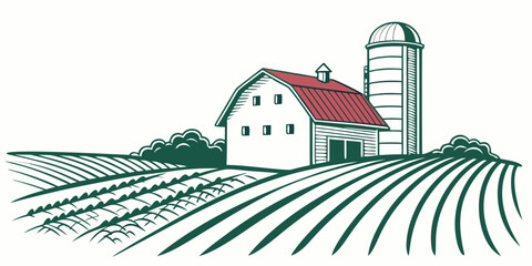 A farm with a barn and silo in a rural setting Vector © Md Kazi Rahman