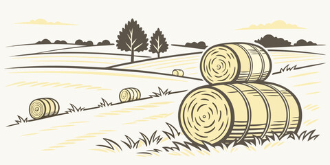 A stack of hay bales in a rural field Vector © Md Kazi Rahman