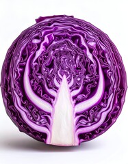 Obraz premium Cross-Section of Vibrant Red Cabbage Revealing Intricate Internal Structure.