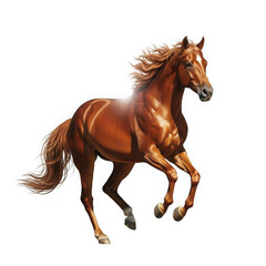 Obraz premium A dynamic brown horse galloping with flowing mane and tail in mid-motion